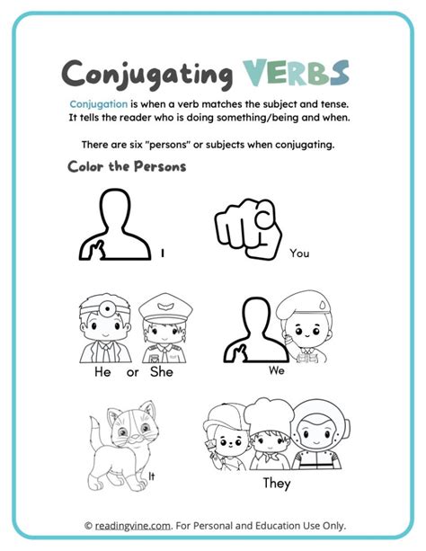 Verb Conjugation Coloring Activity Image Readingvine