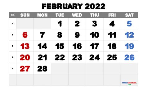 Free Printable Calendar February 2022 With Week Numbers