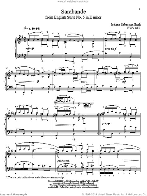 Sarabande BWV 810 Sheet Music For Piano Solo PDF