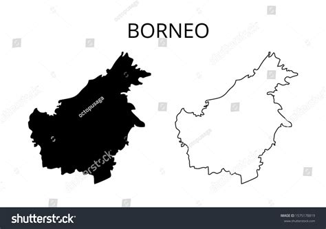 Borneo Island Map Vector Black Silhouette เวกเตอร์สต็อก ปลอดค่า