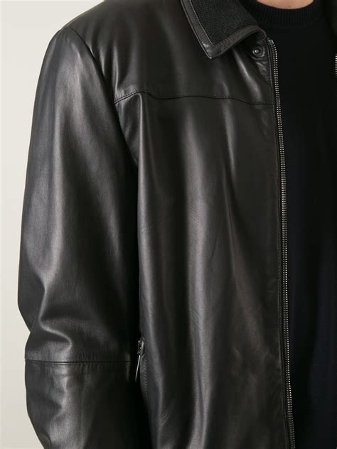 Emporio Armani Leather Front Jacket In Black For Men Lyst