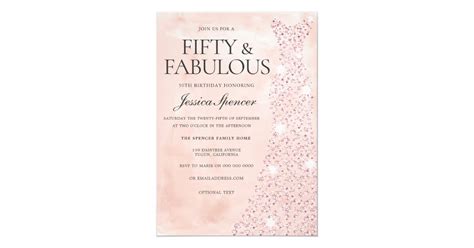 Pink Rose Gold Dress 50 And Fabulous 50th Birthday Invitation