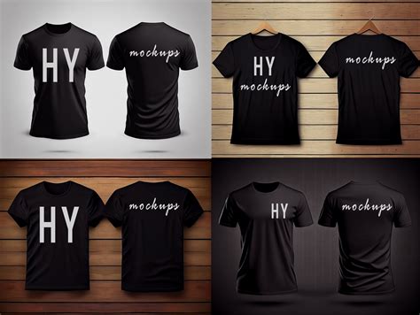 Front and Back Black T-shirt Mockup Bundle, 5x Black Tshirt Mockup ...