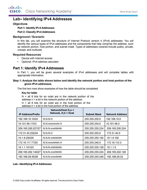 Lab 1 2 Identifying IPv4 Addresses Lab Identifying IPv4 Addresses