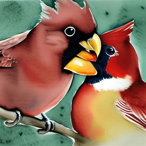 Digital Graphic Cardinals Love Birds Illustration Painting Watercolor