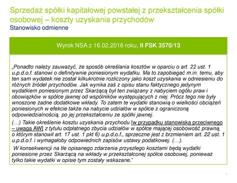 Zbycie spółki kapitałowej powstałej w wyniku przekształcenia spółki