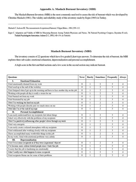 Maslach Burnout Inventory Mbipdf Occupational Burnout Working