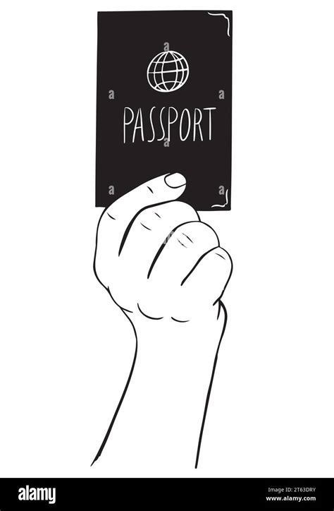 The Hand Is Holding Passports Linear Vector Drawing Document Control