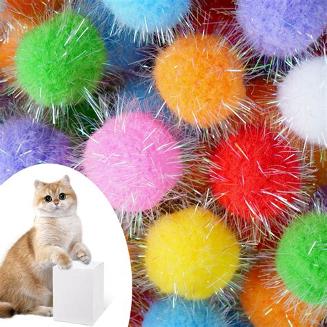 Df Dualferv 60 Pcs Cat Pom Pom Balls Interactive Pom Pom Cat Toys Sparkle Balls