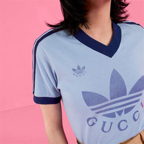 Adidas X Gucci V Neck T Shirt In Light Blue Gucci® Canada