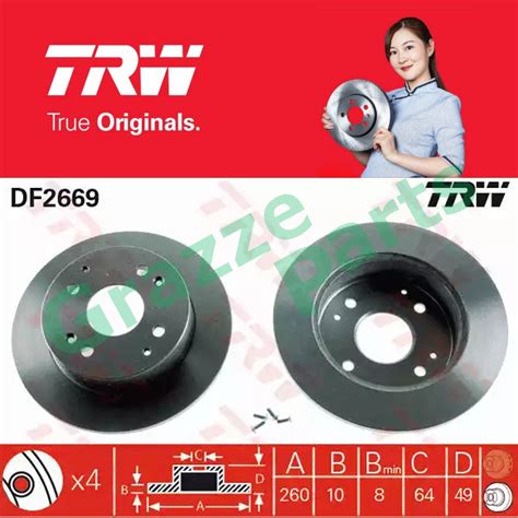 2 Pcs TRW Disc Brake Rotor Rear For DF2669 Honda Accord SV4 S84 S86