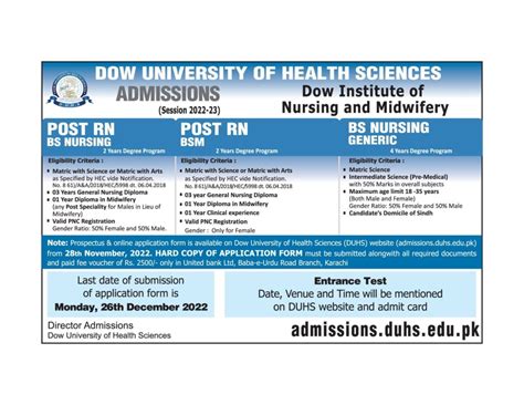 Dow University Of Health Sciences Duhs Bs Nursing Admissions