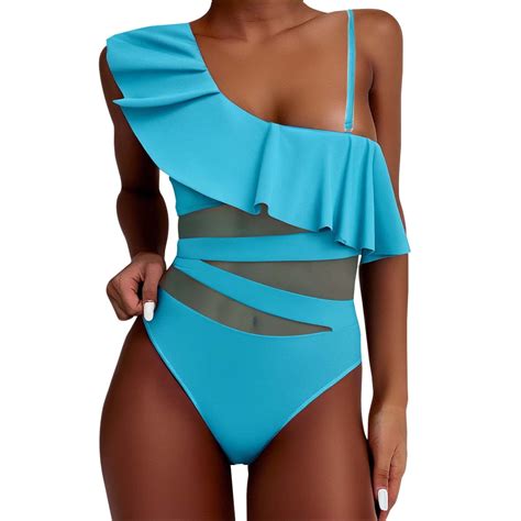 Wooden Ear Side One Shoulder Mesh Hollow Out Sexy Swimsuit Bikini For Women Walmart