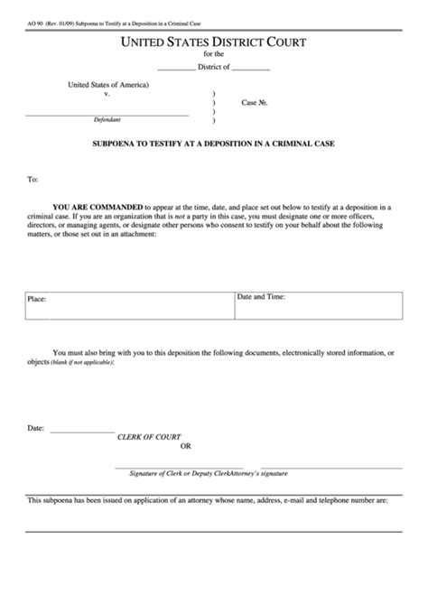 Fillable Form Ao Subpoena To Testify At A Deposition In A Criminal