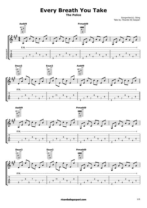 The Police Every Breath You Take For One Guitar Tab By Ricardo De