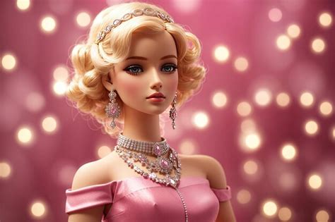 Premium Ai Image Cute Blonde Doll On Pink Background
