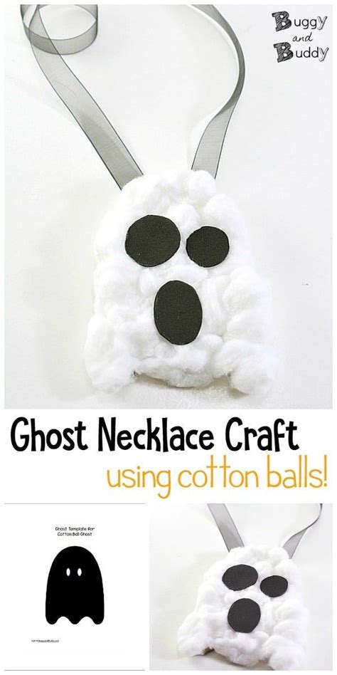 Cotton Ball Ghost Necklace Craft For Kids Halloween Crafts For Kids