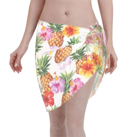 Adobk Hawaiian Pineapples Swimsuit Coverups For Women Beach Bikini Short Skirt For Swimwear