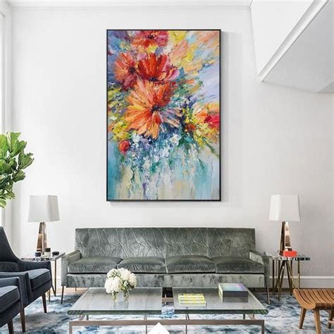 Abstract Flower Framed Wall Art Paintings On Canvas Extra Etsy In