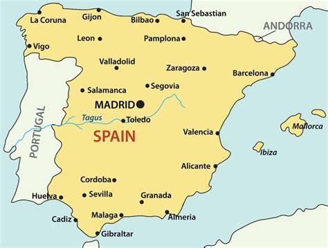 A Map Of Spain Showing Major Cities