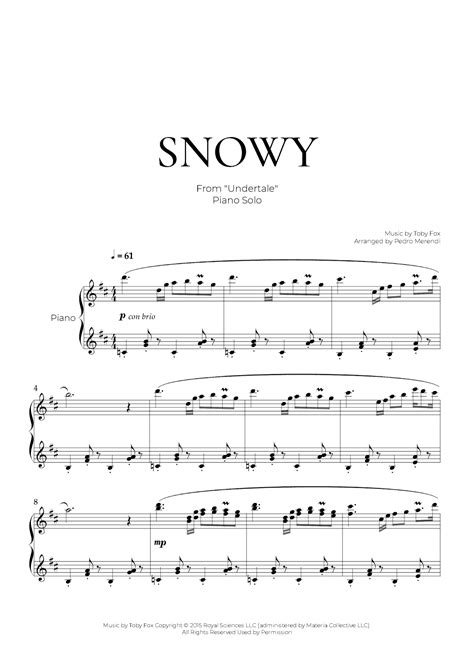 Snowy Arr Pedro Merendi By Toby Fox Sheet Music For Piano Solo At