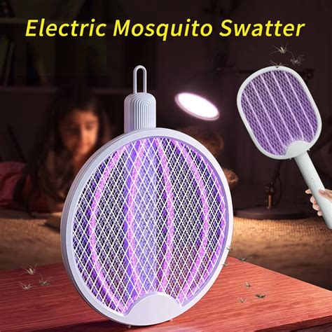 Foldable Usb Rechargeable Electric Mosquito Swatter With Uv Light