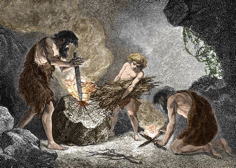 Early Humans Making Fire Stock Image C Science Photo Library