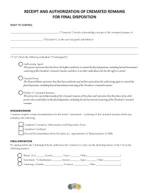 Fillable Online Lemasters Cemetery Final Disposition Cremated Remains