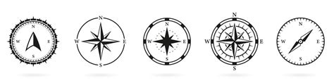 Compass Equipment Navigation Silhouette Icon Set Retro Rose Wind Glyph