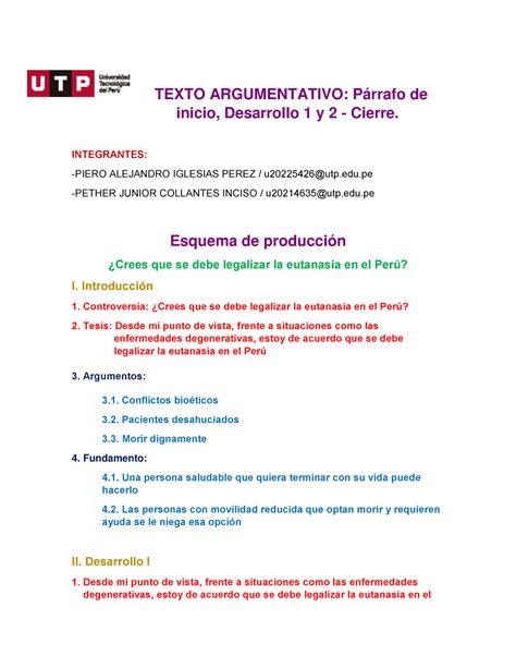 Parrafo argumentativo TEXTO ARGUMENTATIVO Párrafo de inicio