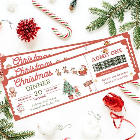 Christmas Ticket Template Voucher Christmas Editable Ticket Christmas