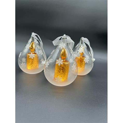 Set Of 3 Lit Mercury Glass Candles In Ornaments By Valerie