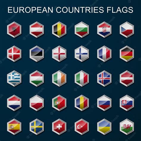 Botones De Hexágono De Banderas De Europa Aislados Banderas De Países De Europa Vector Vector