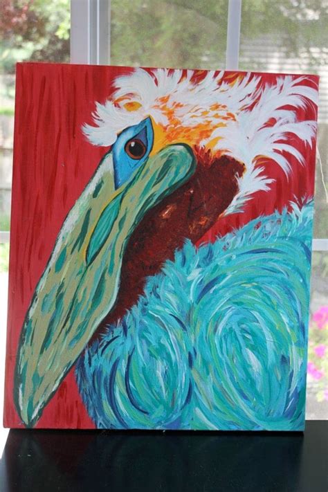 Items Similar To Abstract Acrylic Pelican Painting On Etsy