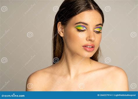 Pretty Teen Model With Colorful Visage Stock Photo Image Of Green