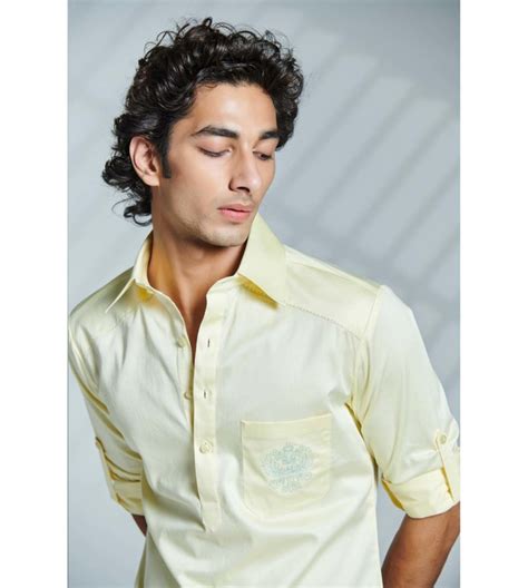 Buy S N By Shantanu And Nikhil Soft Yellow Crested Kurta For Men Online