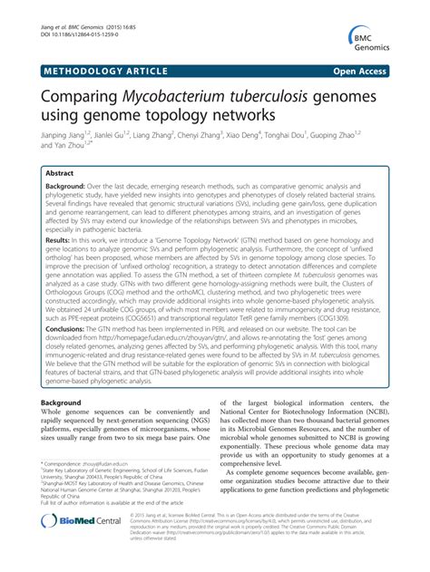 (PDF) Comparing Mycobacterium tuberculosis genomes using genome topology networks