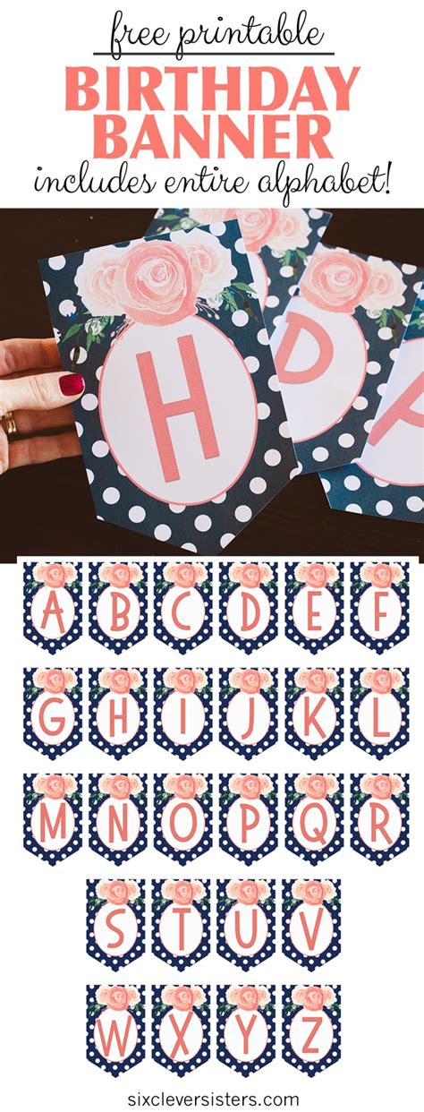 Free Printable Birthday Banner {Navy & Coral} - Six Clever Sisters