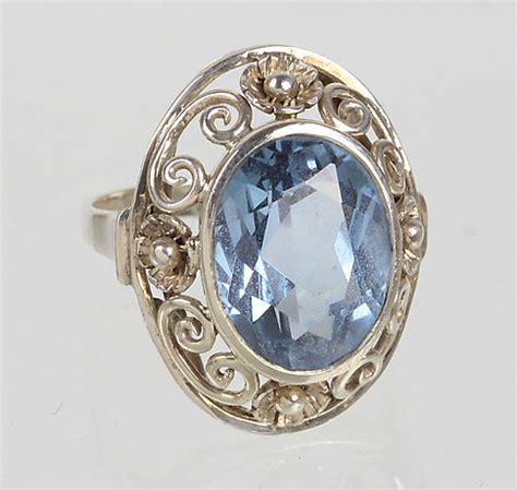 Art Deco Ring Med Akvamarin Spinell Silver Smycken Delstenar