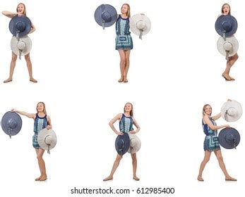 Collage Woman Panama Hat Isolated On Stock Photo 612985400 Shutterstock