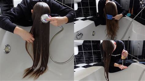 ASMR Washing My Long Hair Forward Long Hair Brushing YouTube