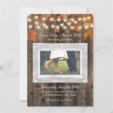 Rustic Autumn Leaves Barn Wood Fall Wedding Photo Invitation Zazzle