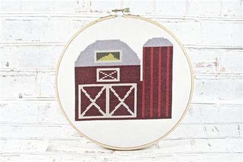 Farm Red Barn Silo Cross Stitch Pattern Farmhouse Wall Art Decor