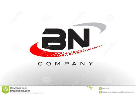 Bn Modern Letter Logo Design With Red Dotted Swoosh Stock Vector