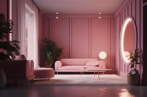 Premium AI Image | Interior of living room in pink colors in modern house