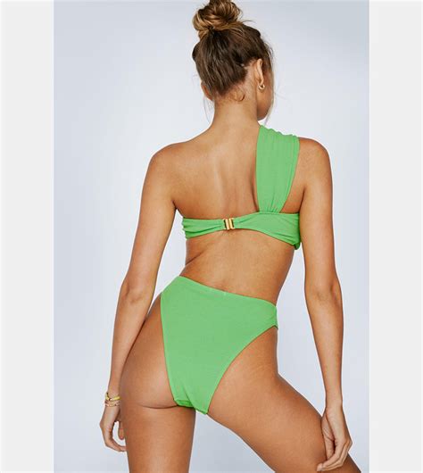 Buy Nasty Gal Textured Twisted One Shoulder Bikini Set In BRIGHT GREEN