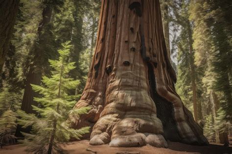 Closeup of a sequoia tree with its massive trunk and towering height | Premium AI-generated image