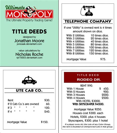 Printable Monopoly Property Cards - Printable Card Free