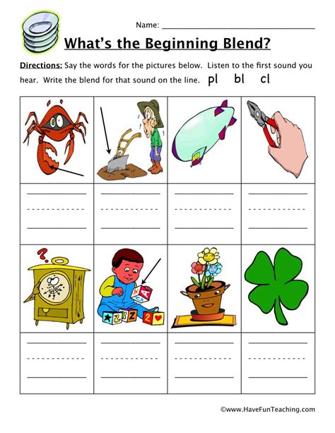 Beginning Sounds PL BL CL Worksheet By Teach Simple