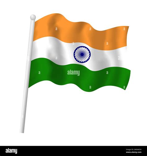 India Flag On Flagpole Waving In Wind Vector Isolated Illustration Of